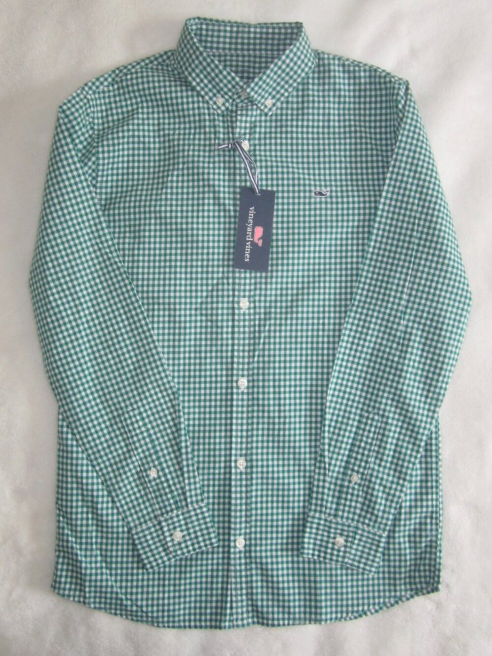 NWT VINEYARD VINES Gingham Whale Shirt Mistletoe Youth XL 18